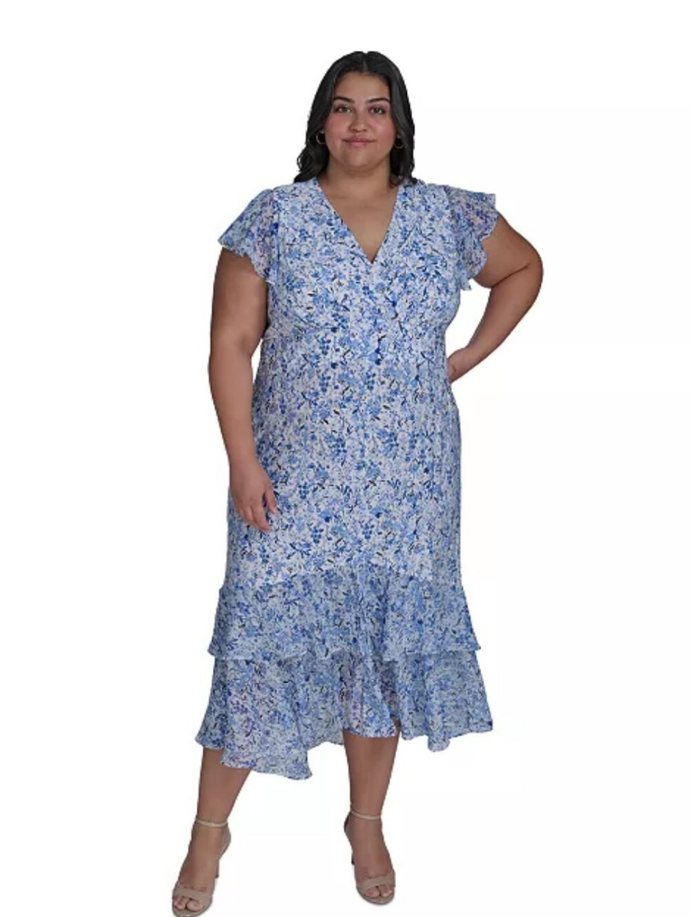 Tommy Hilfiger NWT Blue White Floral Ruffle Maxi Dress Plus Size 18W $129 Boho